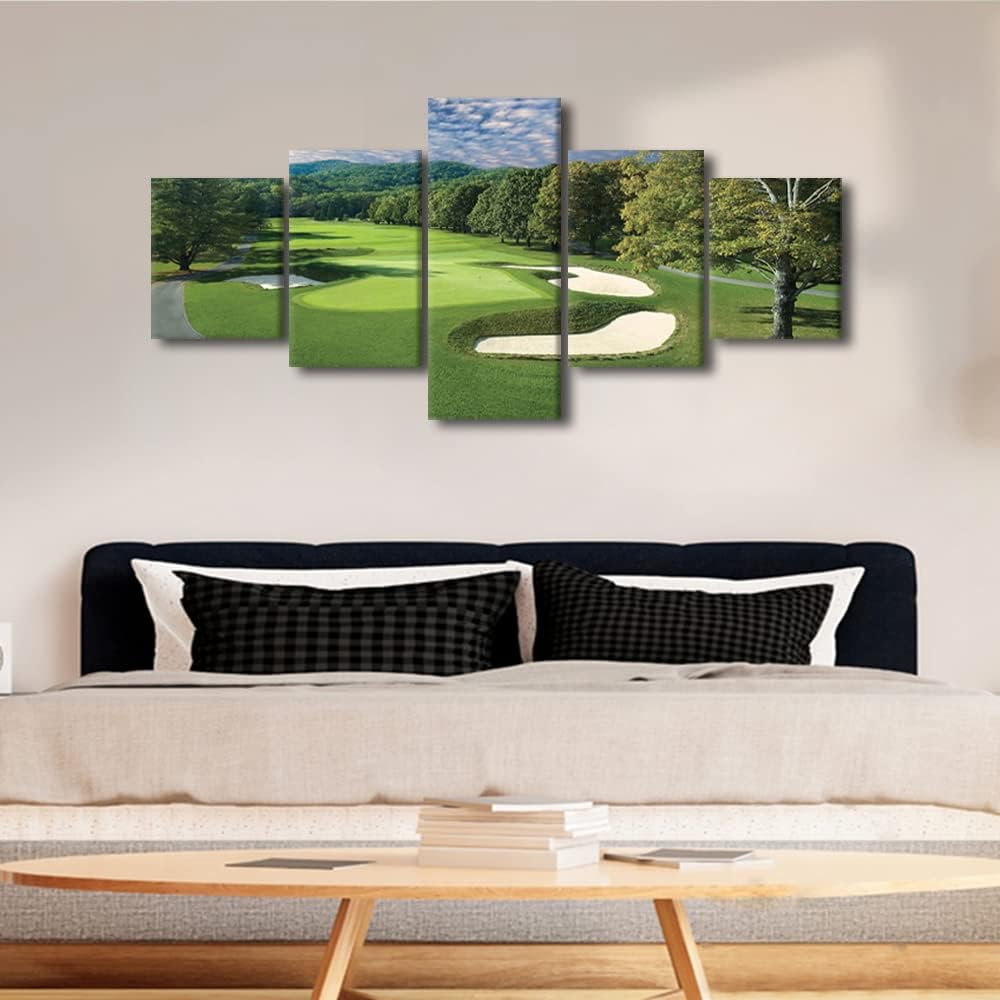 American Golf Course Canvas Print USA Greenbrier Old White Golf Course Wall Art Home Decor Scenery Pictures for Living Room Bedroom Office 5 Panel Poster Painting Framed Ready to Hang - 50"W x 24"H