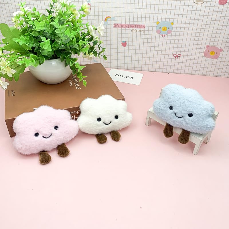 HSYHERE Super Cute Kawaii Smiling Face Happy Cloud Lucky Plush Cloud Baby Keychain, Funny Good Luck Cloud Key Chain Valentine Lovers Christmas Birthday Gift Keyring Bag Pendant Car Key Ring -White