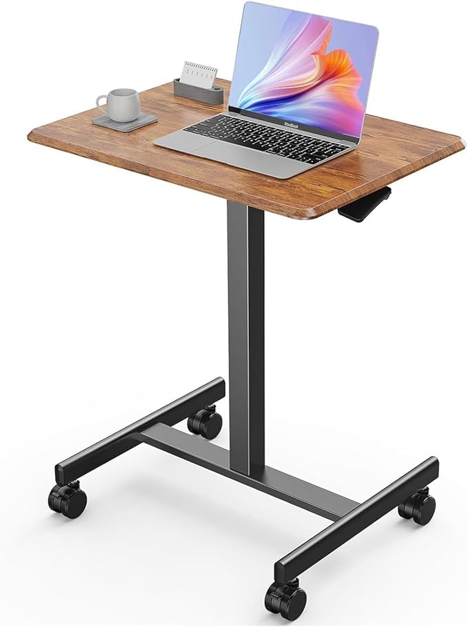 Sweetcrispy Mobile Small Standing Desk - Sit Stand Portable Rolling Laptop Desk with Lockable Wheels, Adjustable Height Co...