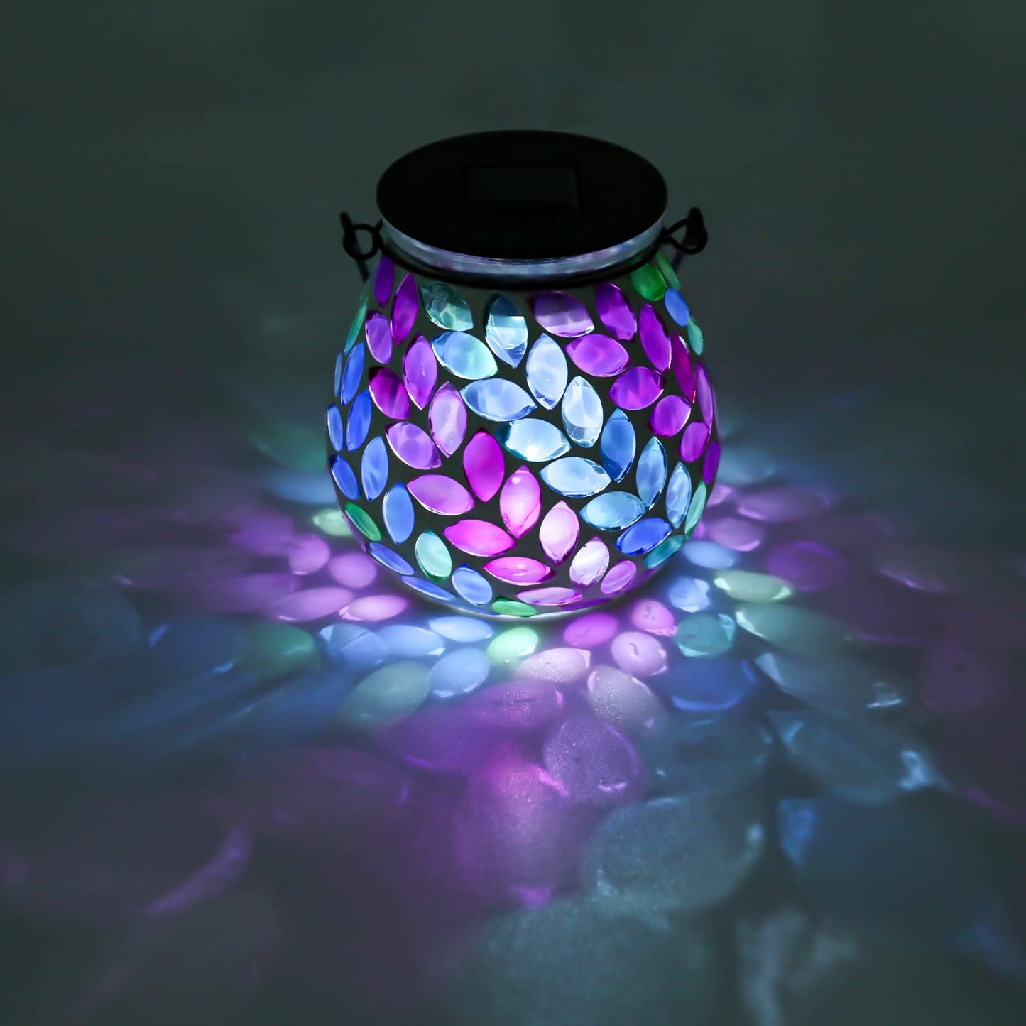 Afirst Mosaic Solar Lantern - Glass Hanging Light, Waterproof Table Lamp for Garden & Patio, Model 4431910B, Leaf Color