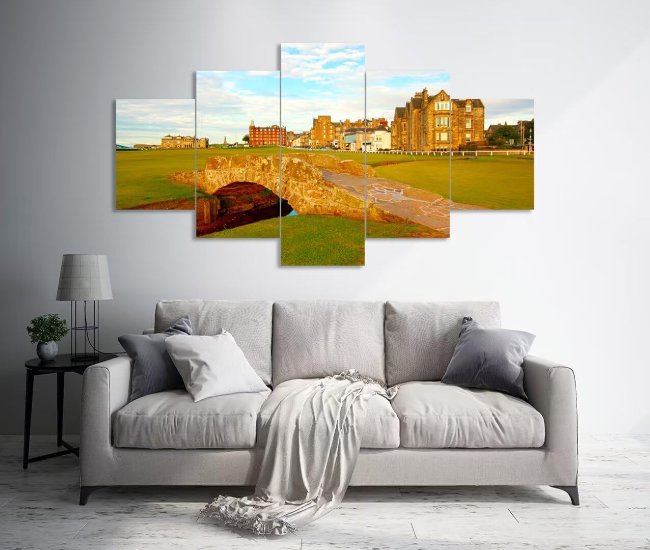 St Andrews Golf Course Wall Art for Living Room Bedroom Home Decorations St Andrews Swilcan Bridge Pictures Posters Framed Artwork Canvas Prints Ready to Hang(60''W x 32''H)