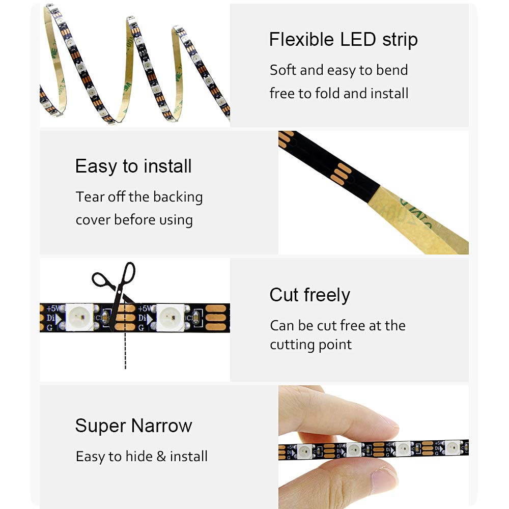 Alitove Ws2812B Led Strip 5Mm Rgb Addressable Light 6.6Ft 120 Leds Black Plastic Model Al2812Wh120Np2M5Mm