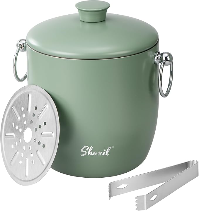 Ice Bucket - 3L Large Ice Bucket for Parties & Cocktail Bar, Stainless Steel Ice Cooler with Lid & Tongs, Retro Style Ice ...
