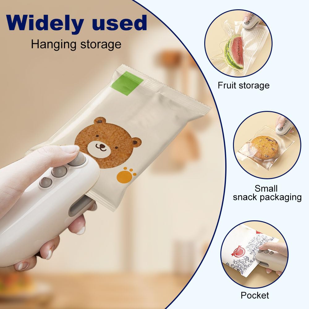 Mini Bag Sealer, 2025 Upgraded 2 in 1 Sealer with Cutter and Magnet, USB Rechargeable Chip Bag Heat Seal, Portable Handheld Resealer Machine for Plastic Bags Snack Bags Food Storage (2, White)