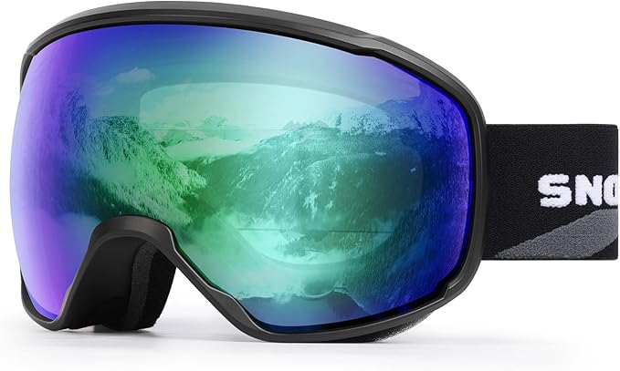 SNOWER Ski Goggles, Spherical OTG Anti-Fog Snow Goggles, HD Snowboard Goggles with UV400 Protection for Men, Women, and Youth