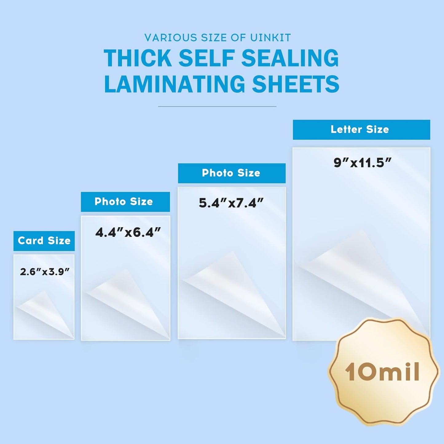 Uinkit 25Pack 4"x6" Self Seal Laminating Pouches, 10Mil Double-Sided for Recipe Cards & Photos, Waterproof Thick Plastic Sleeves to Preserve Pictures, Index Flashcards, Menus