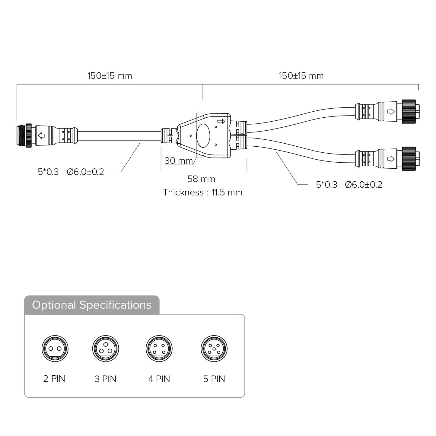 Btf-Lighting 2 Core 2 Pin Big Size Ip67 Y Shape 1 Male-Divided-2 Female Splitter Connctor Black Plastics 0.75Mm/18Awg 22Mm Metal Metal Nut Support All Btf-Lighting 2 Pin Big Size Ip67 Connectors