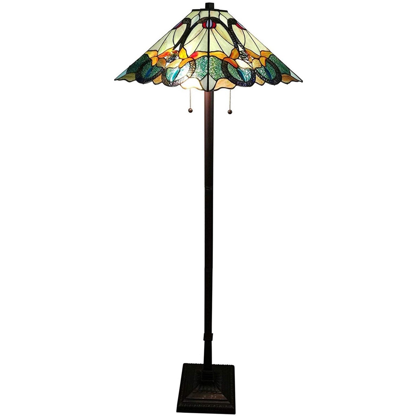 Homeroots Traditional Floor Lamp With Brown & Blue Stained Glass Shade, 62 X 17 X 17 In.