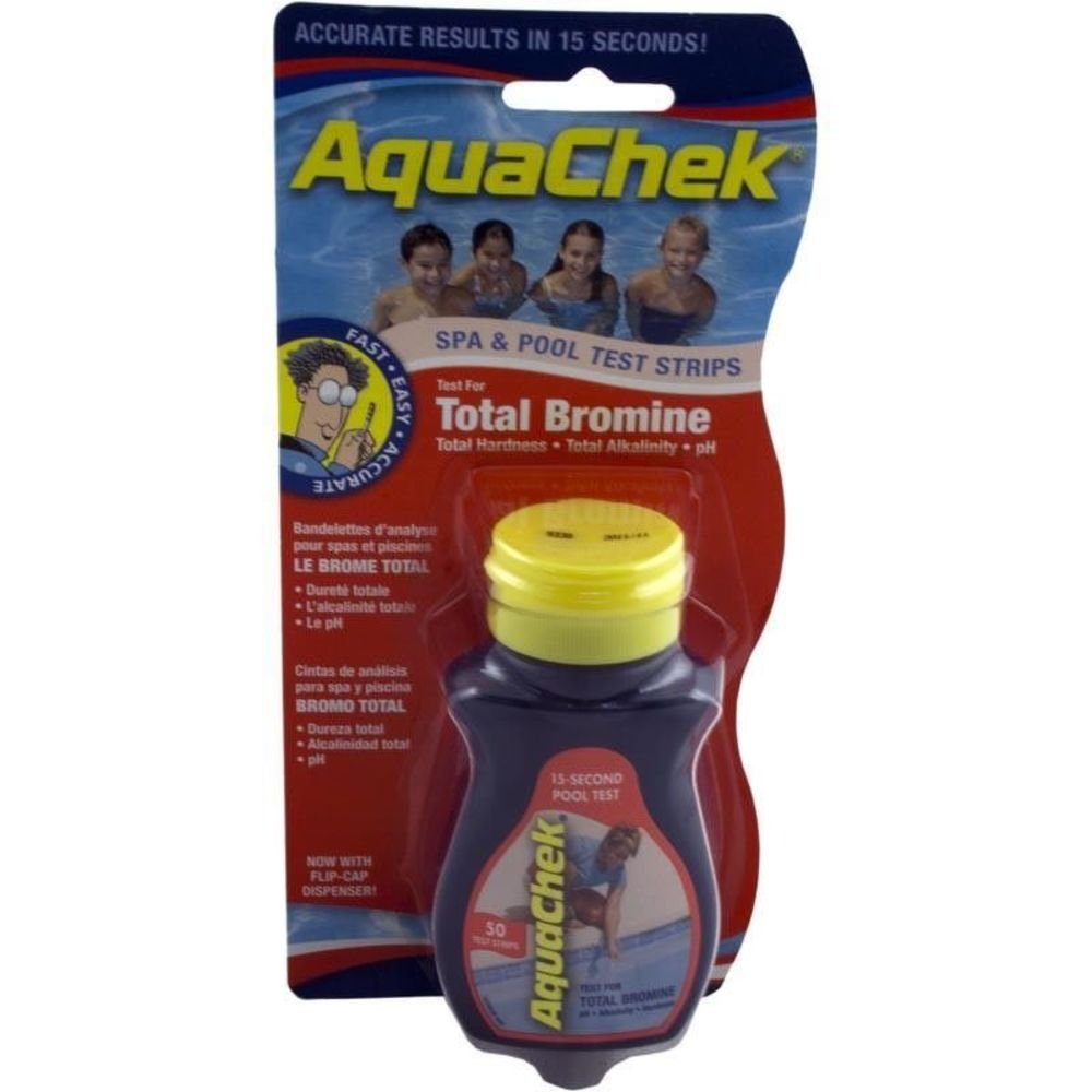 AquaChek Red 4-Way Spa Test Strips - 50 Bromine Test Strips - Hot Tub Water Test Strips for pH, Bromine, Total Alkalinity, and Total Hardness - Made in The USA