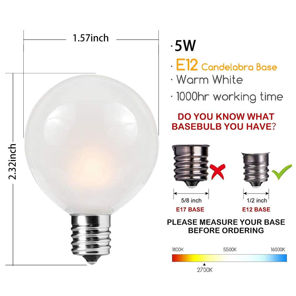 SUNSGNE Outdoor Patio String Lights G40, 25Ft, 27 Frosted White Globe Bulbs, Waterproof, Black Wire