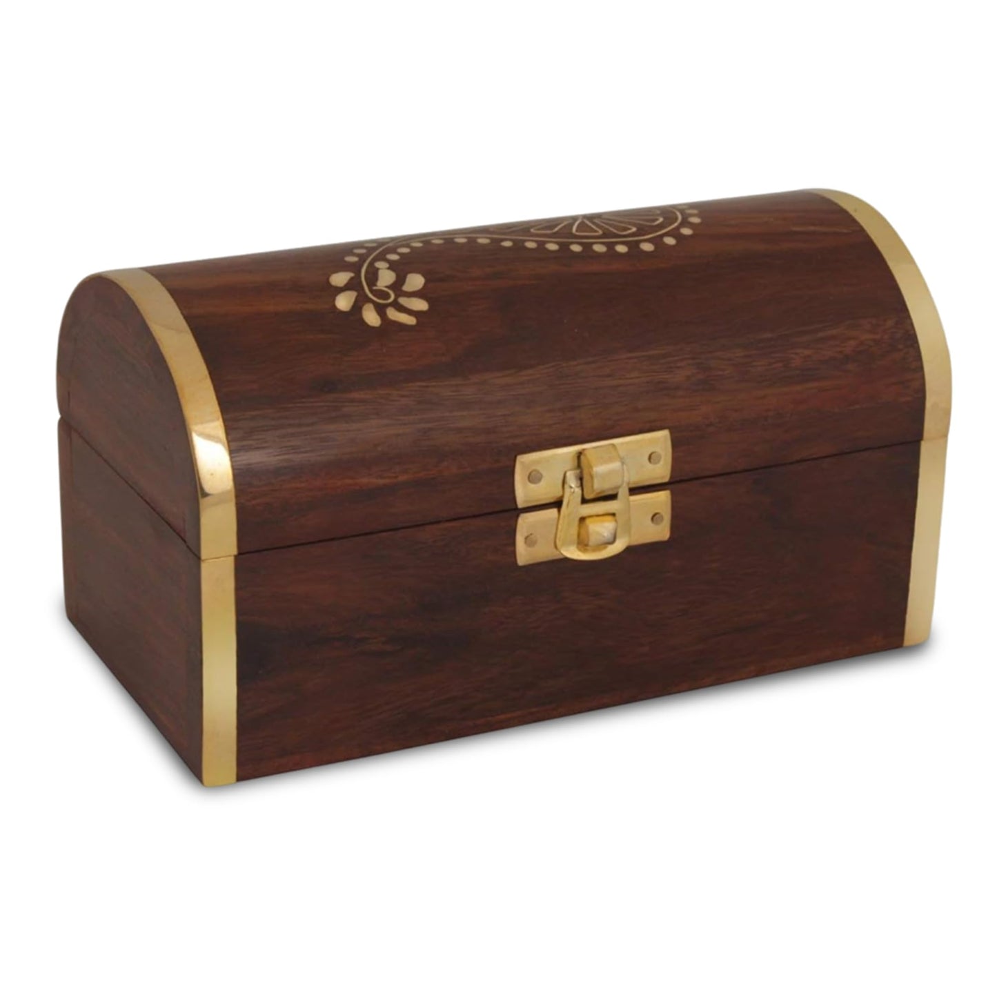 STORE INDYA Handmade Wooden Jewelry Chest Organizer Keepsake Box With Beautiful Brass Inlay (Pirate Collection- Treasure Chest)