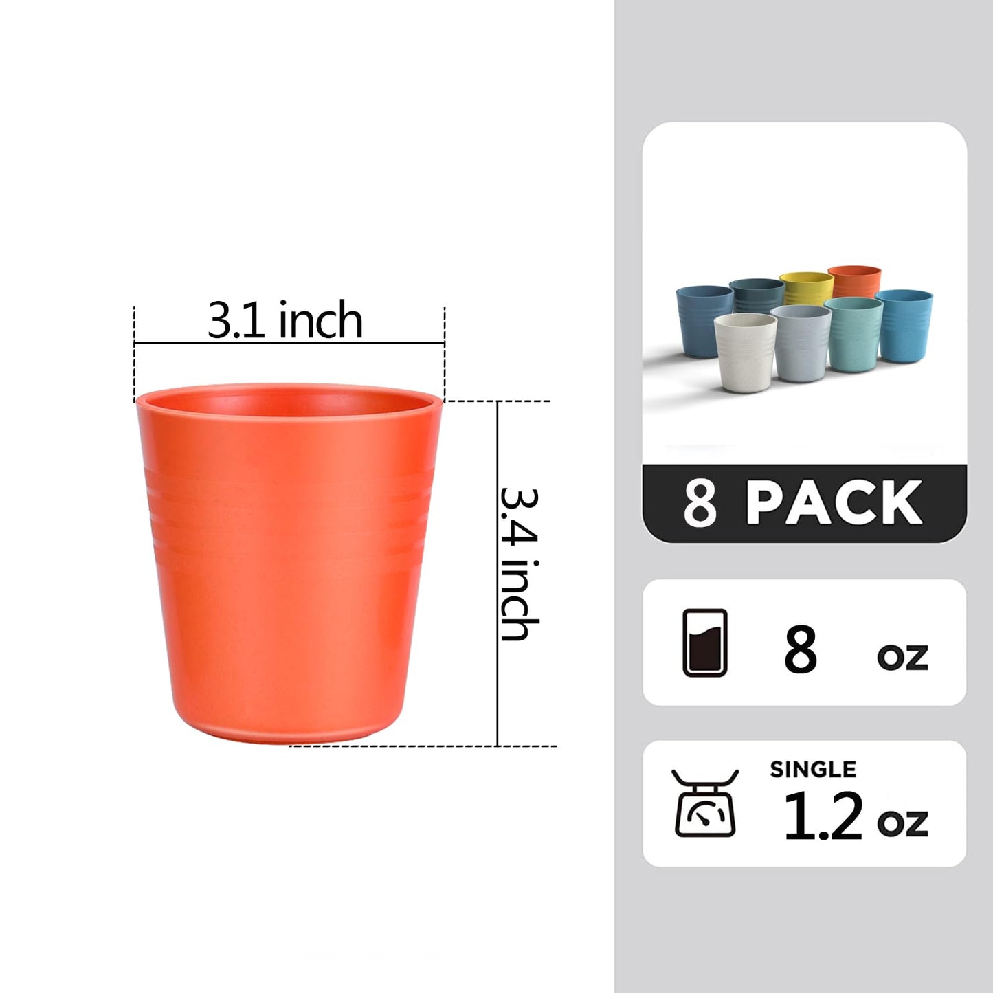 Homestockplus 8 Oz Wheat Straw Drinking Cups, 【Set of 8】 Small Plastic Cups Reusable, BPA Free Unbreakable Water Cups for Kitchen and Dining,Dishwasher and Microwave Safe