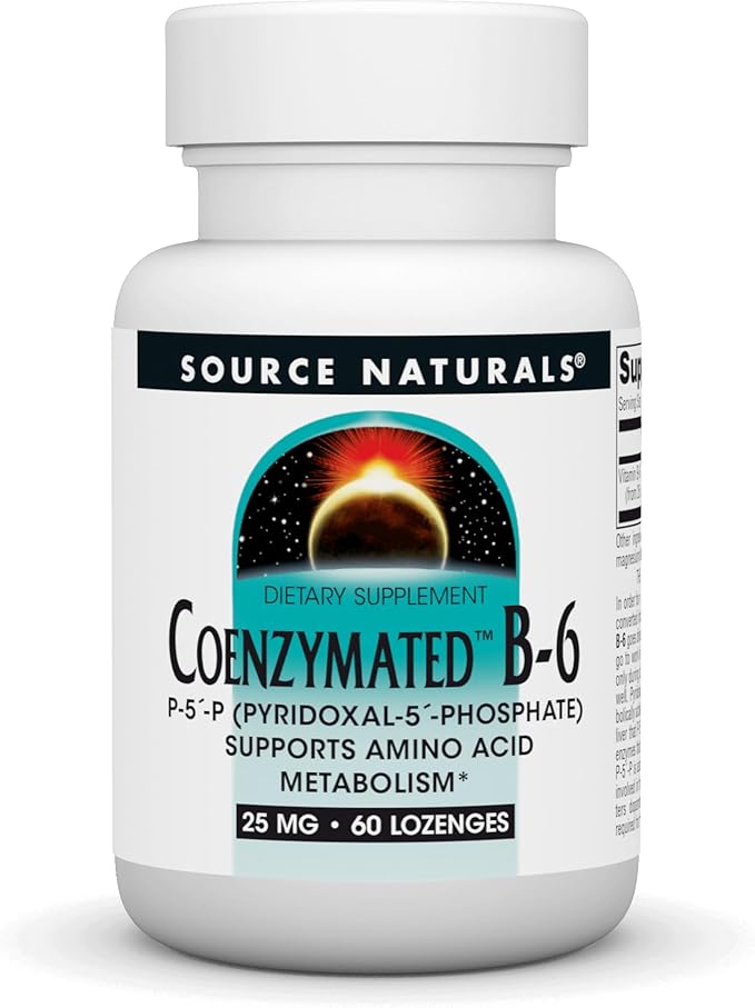 Source Naturals Coenzymated B-6 25mg P-5 Pyridoxal-5 Phosphate Fast-Acting, Quick Dissolve Vitamin Supports Amino Acid Metabolism* - 60 Lozenges