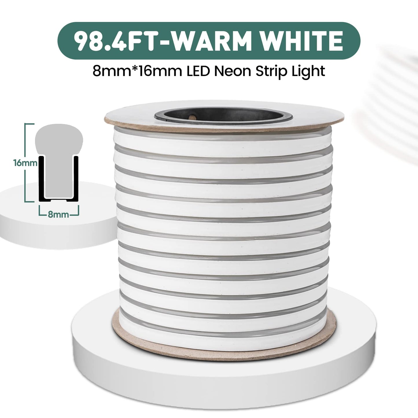 Gzbtech Flexible Led Neon Rope Lights 100Ft Ac 110-120V Waterproof Strip Light  120 Leds/M Cuttable Connectable Neon Lighting For Indoor Outdoor Home Decor/Commercial Building Use-Warm White 30M