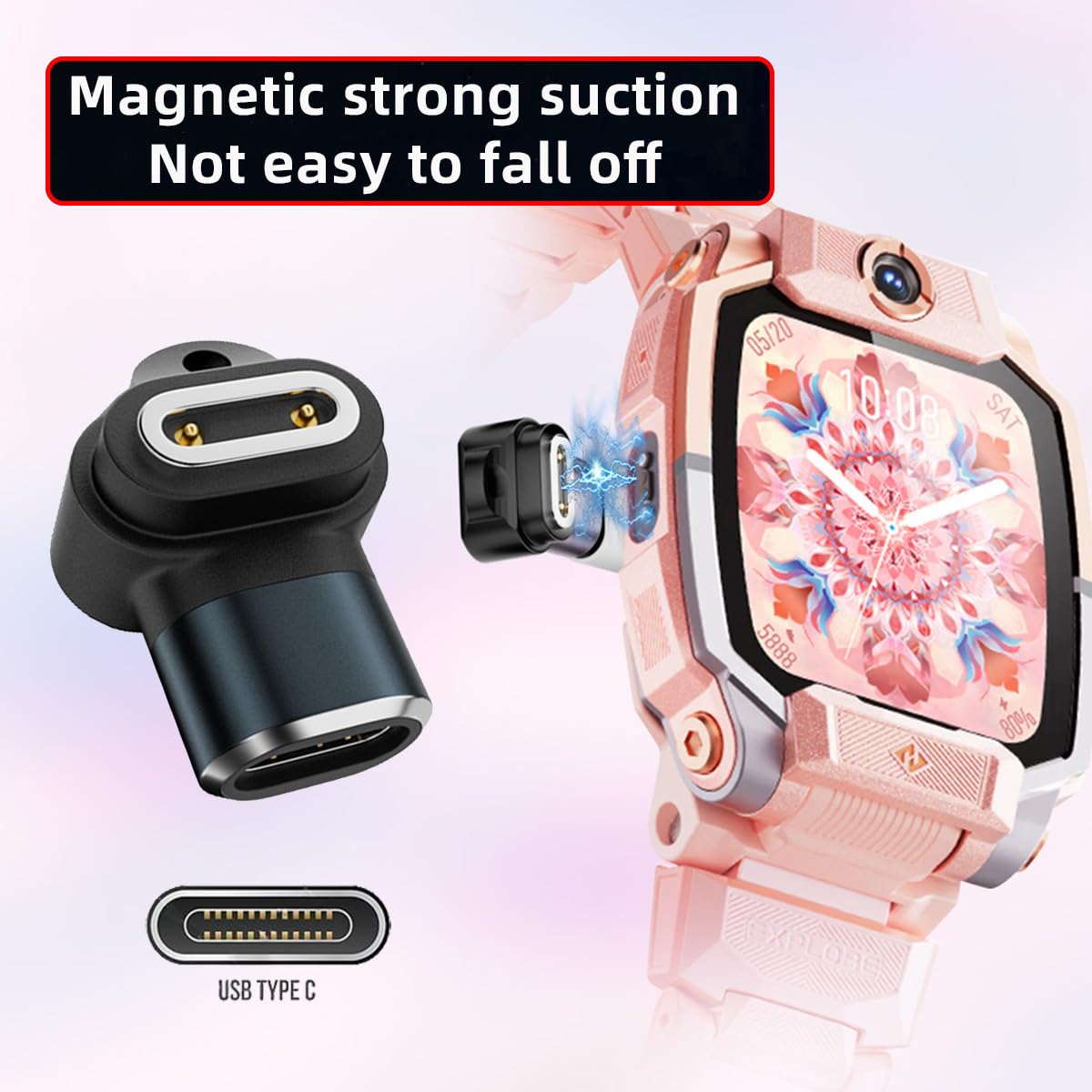 Nfhk Adapter 2Pcs/Lot Magnetic Smart Watch Charging Adapter Vertical Usb Type-C To 2-Pin Compatible With Imoo Z6 Z6S Z6Pro Z7 Z7