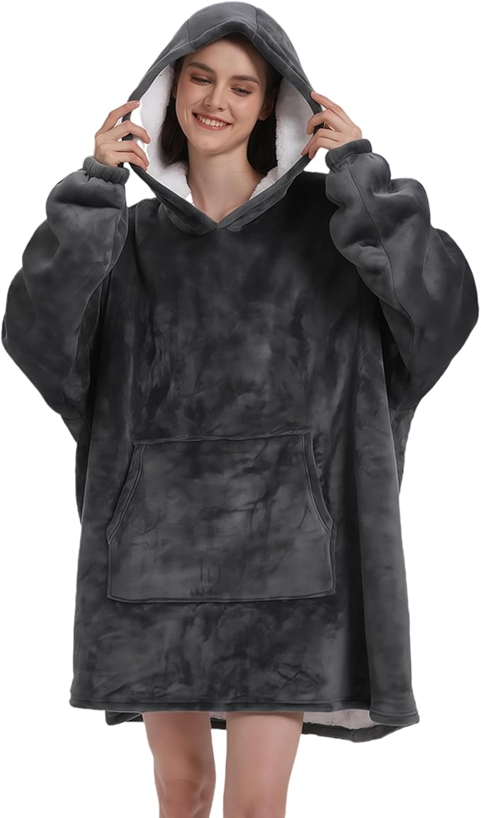 Solvienne Wearable Blanket Hoodie, Men Women Soft Flannel with oversized Pocket Christmas Halloween Cozy Lounge Wear