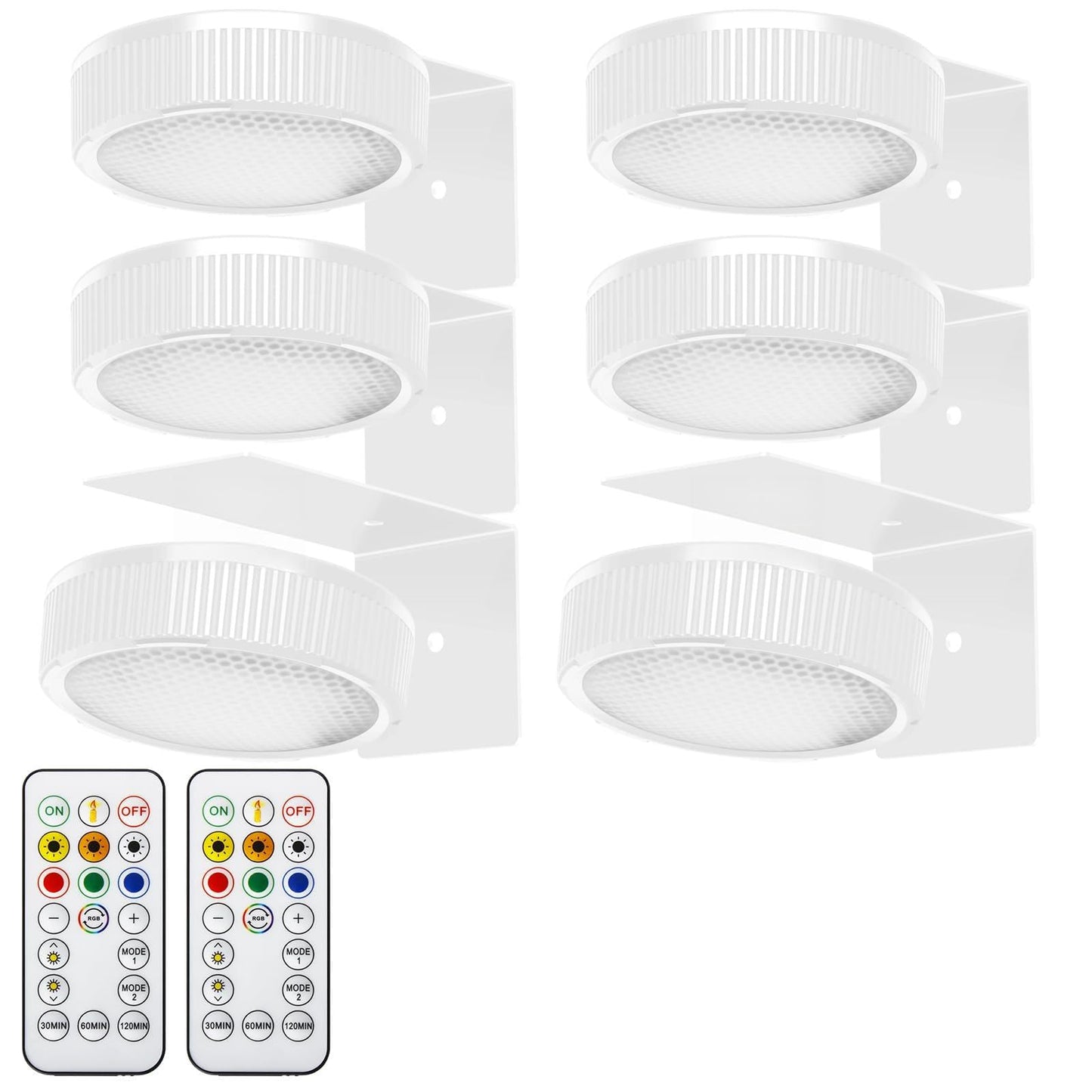 SIXDEFLY RGB Magnetic Suction Spotlight - Battery-Powered, Wireless, Remote Control, 6 Pack, White
