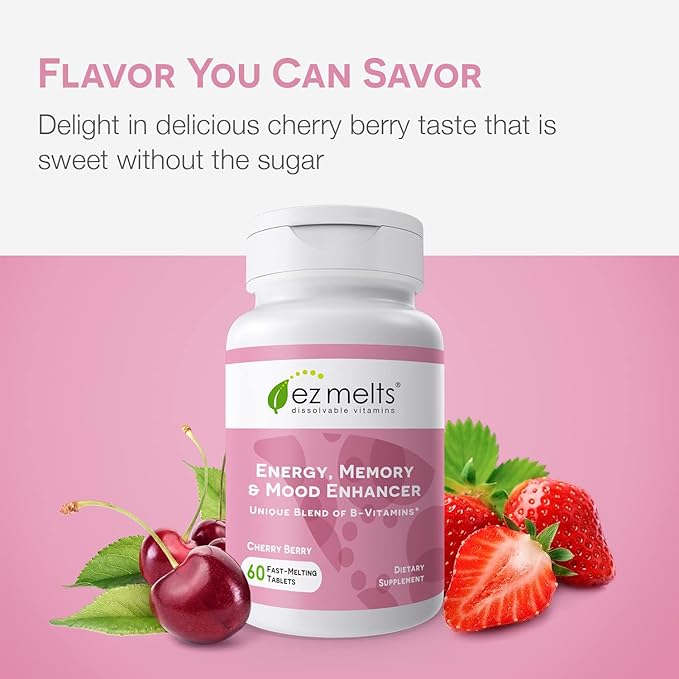 EZ Melts Dissolvable Energy, Memory and Mood Enhancer, Blend of B-Vitamins, Sugar-Free, 2-Month Supply