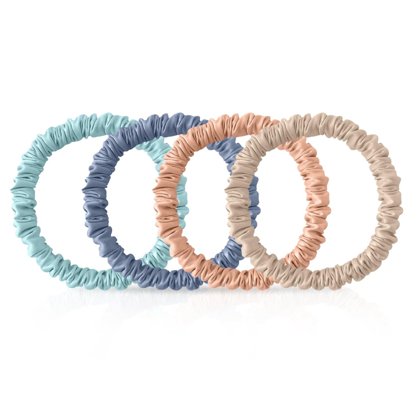 4Pcs Mulberry Silk Scrunchies & Hair Ties - No Crease Skinny Scrunchies Elastic Set for Women All Hair Types, Reduces Breakage (