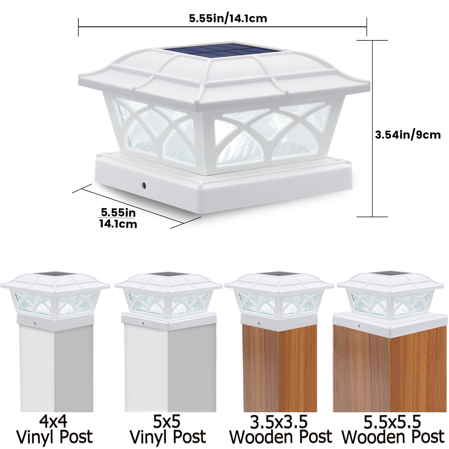 SIEDiNLAR Solar Post Cap Lights, 8 LEDs, 2 Color Modes, Glass, 6 Pack, White, Model SD012W-6PK