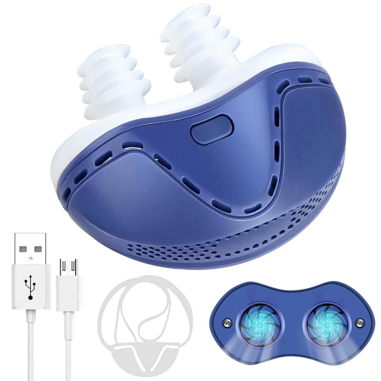 Anti Snoring Devices, Electric Anti Snoring Device, Effective Snoring Prevention, Sleep Apnea Devices for Men and Women, Adjustable Wind Speed, Suitable for All Nose Shapes, Blue AA7