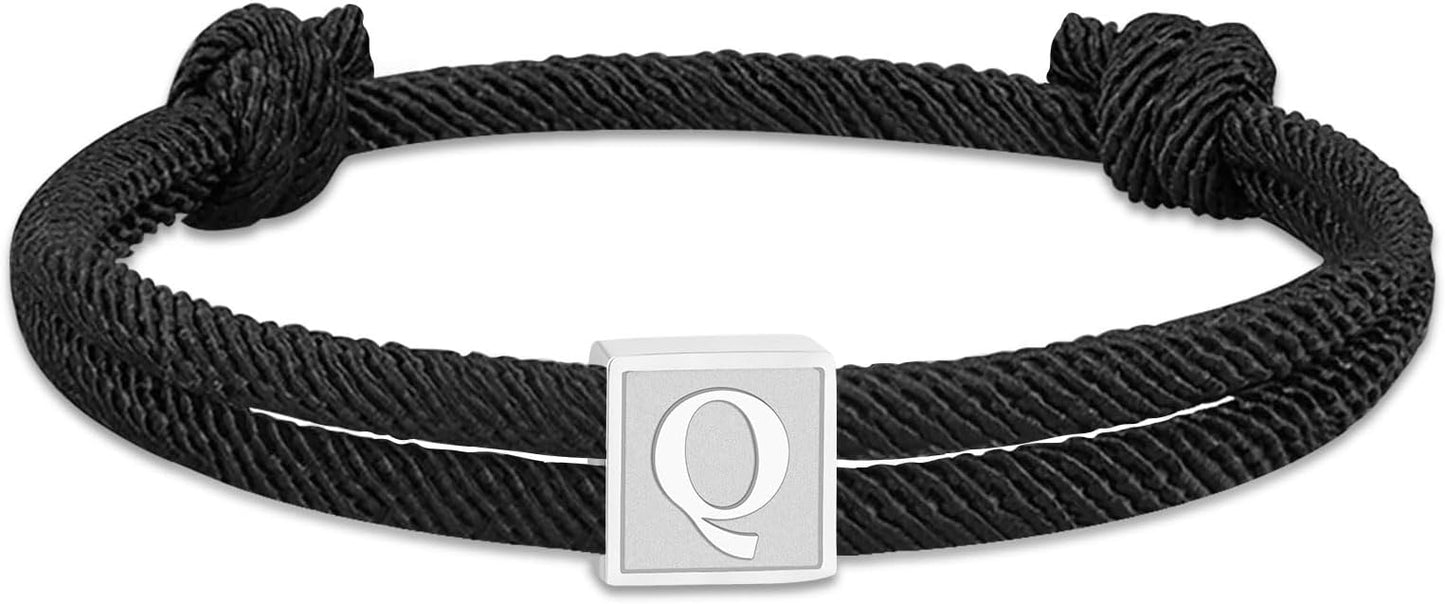 Zocomi Valentines Day Gifts for Him - Rope Initial Bracelet for Men Boys Girls, Stainless Steel A-Z Letter Charm Bracelet, Handmade Braided Bracelet Adjustable 7-13 Inches Jewelry Gifts for Men