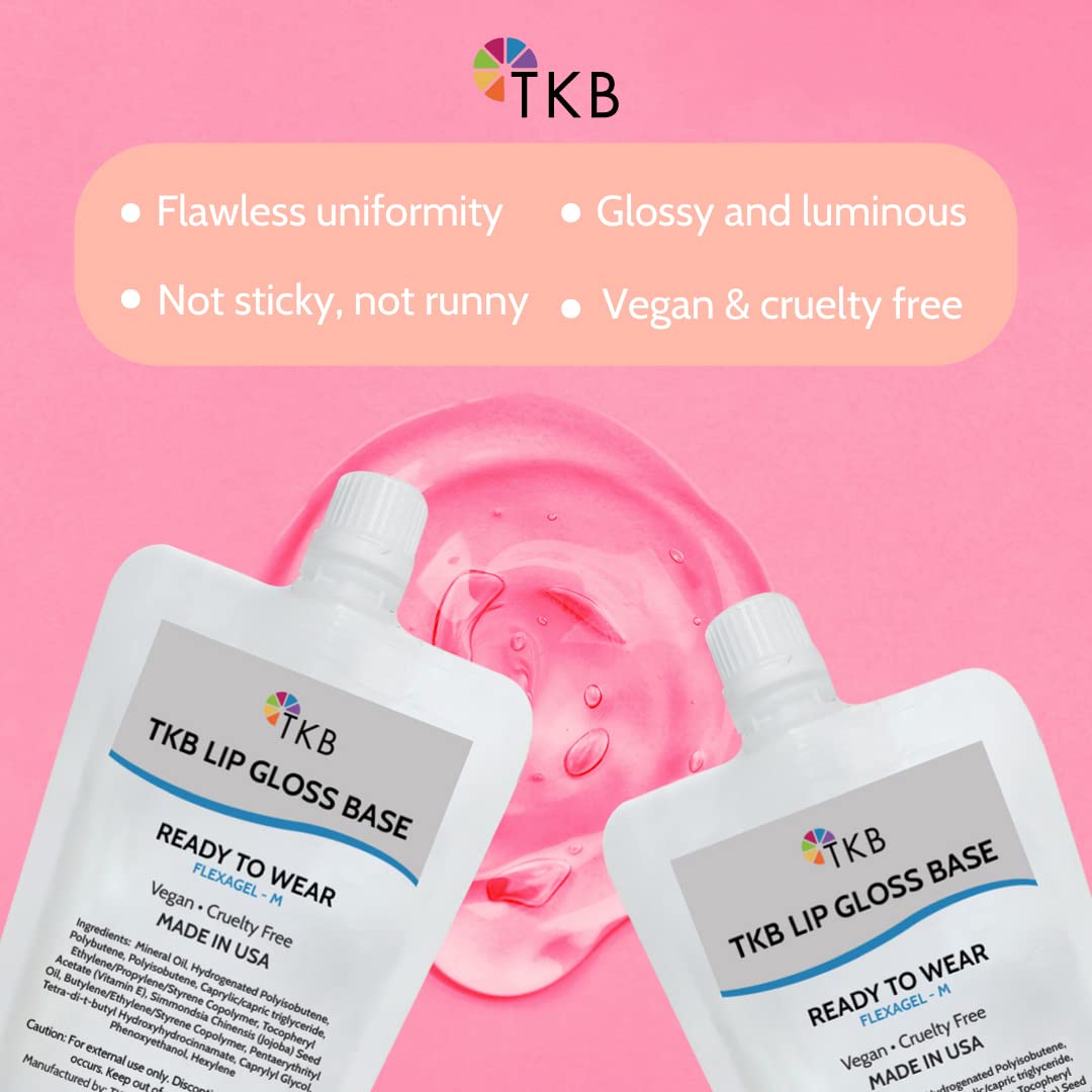 TKB Lip Gloss Base (Flexagel M)| Moisturizing, High Shine, Crystal Clear, Vegan and Cruelty free| Made in USA. (15 Ounce (Pack o