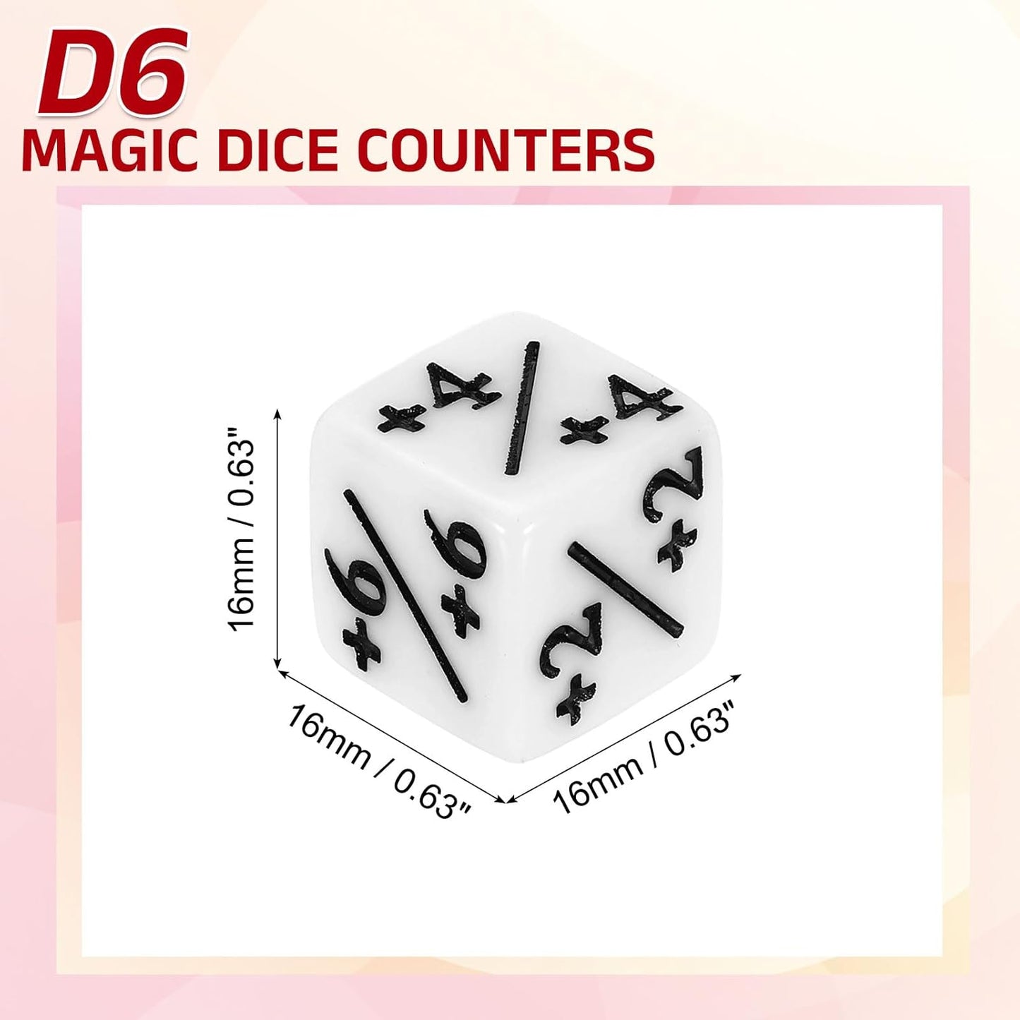 uxcell 24Pcs Magic Dice Counters, Acrylic D6 Life Token Dice Set with Pouch for Standard Cards Gaming Accessories, White