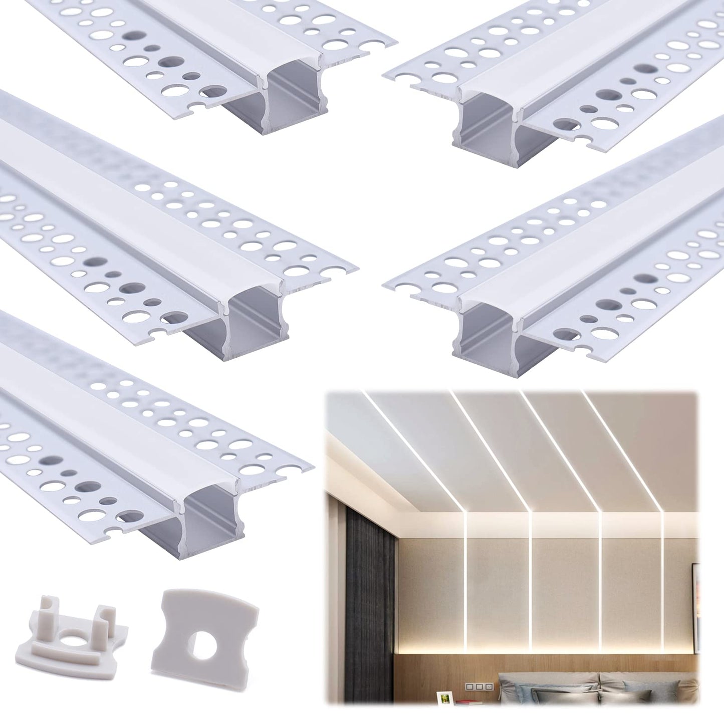 Muzata Led Strip Diffuser Channel, 5Pack 3.3Ft/1M, Aluminum, White, Model Mzz563, Trimless For Drywall Ceiling Wall