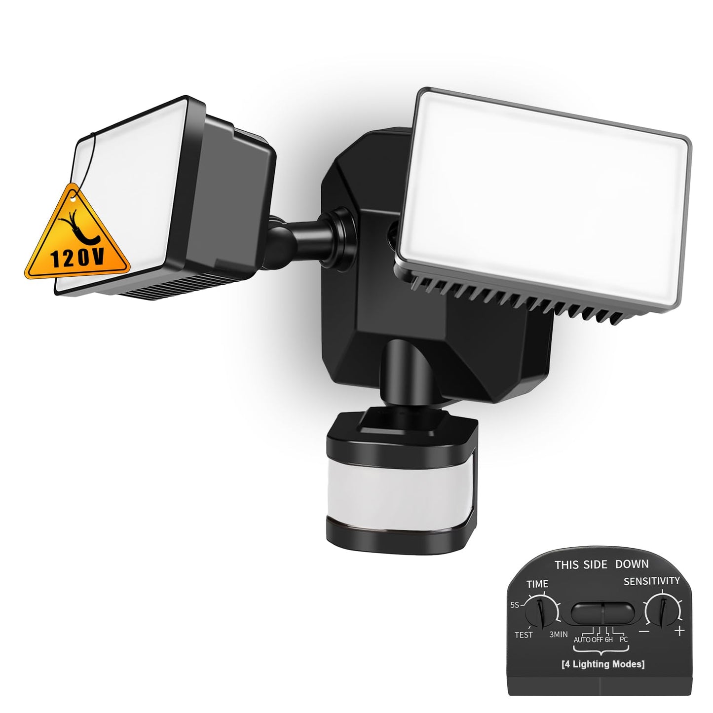 EMANER Motion Sensor LED Security Light 5000K Waterproof 120V Black Fixture 1-Pack Model 7042-BL