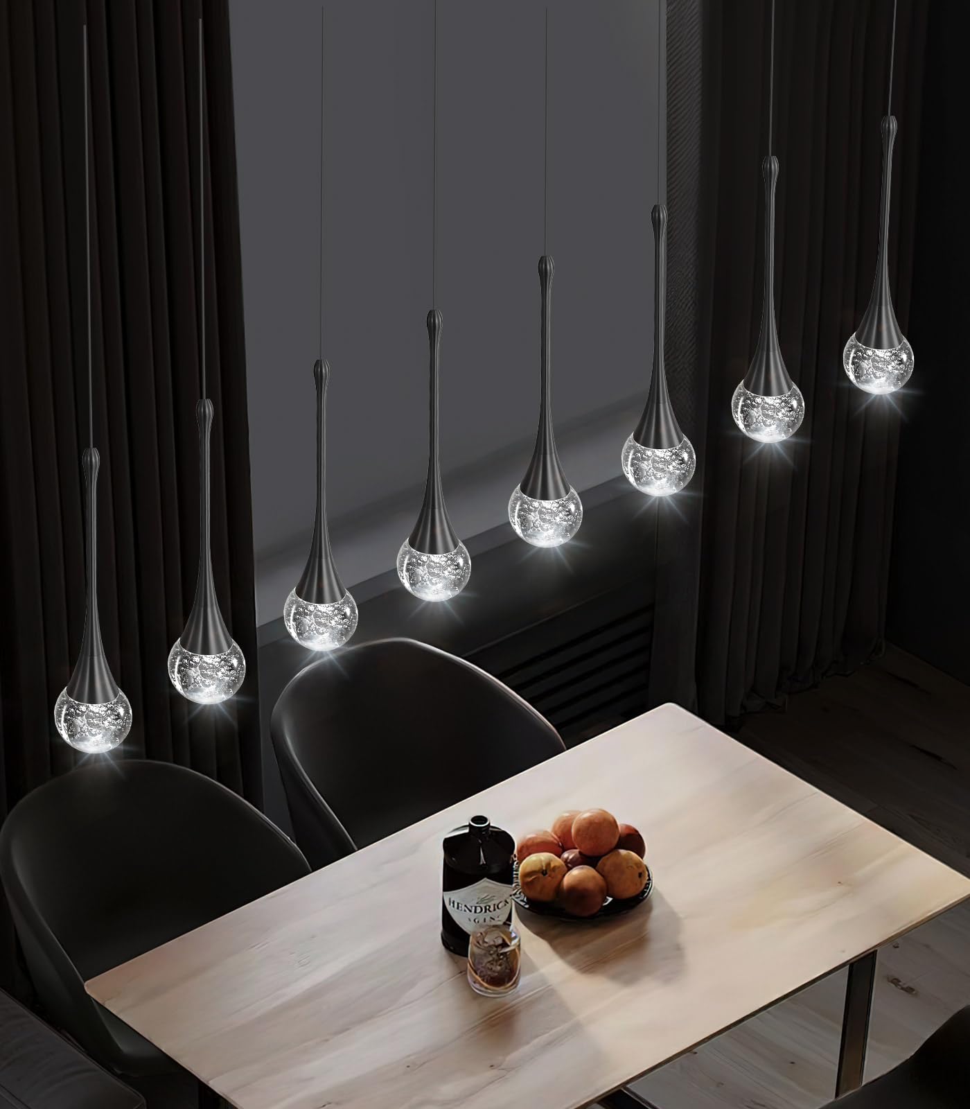 8 Light Modern Glam Crystal Rectangular Chandelier For High Ceiling Led Dimmable Ceiling Pendant Light Kitchen Island Staircase Foyer Enterway Living Room Chandelier Lighting Antique Black