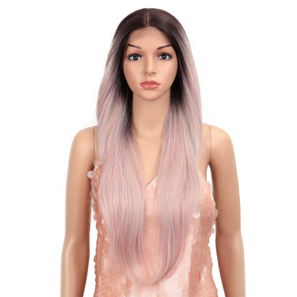 Style Icon Easy-360 Lace Wigs 28 Free Part Lace Frontal Wigs Ombre Pink Synthetic Wig(28, TT4/AMBRS)