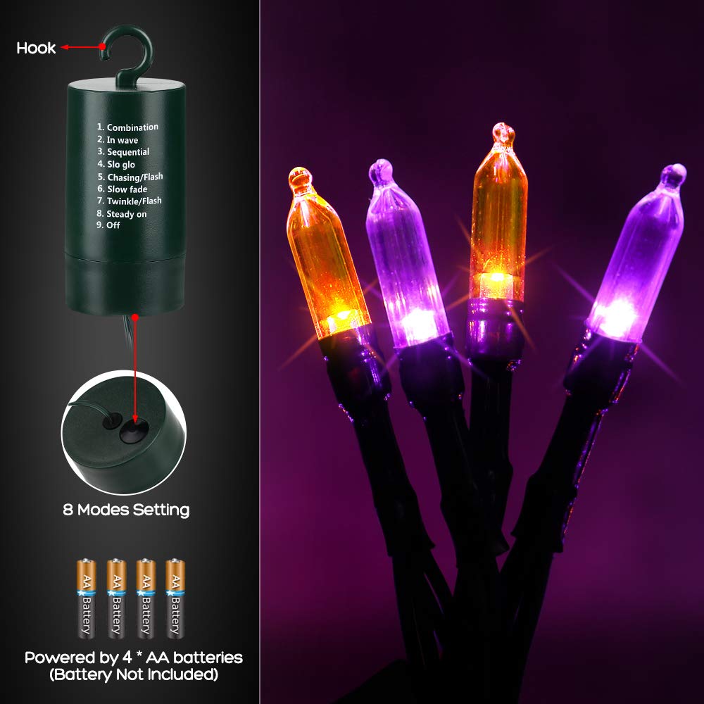 Jnaurb Halloween String Lights, 33Ft 100 Led Waterproof Orange & Purple, 8 Modes & Timer, Model Jt-Elfc300V0200-C