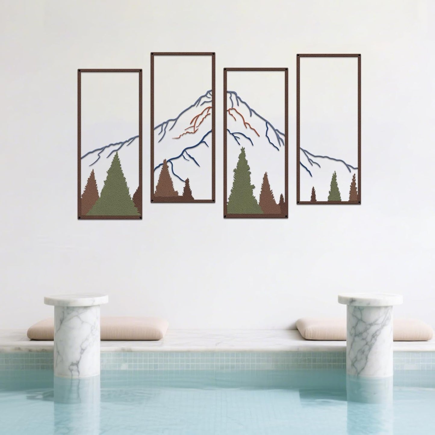 ruelen 4 Pcs Metal Mountain and Forest Wall Decor Colorful Landscape Mountain Wall Art Pine Tree Forest Wall Decoration Rustic Nature Wall Decor for Living Room Home Office Bathroom Indoor (Large)