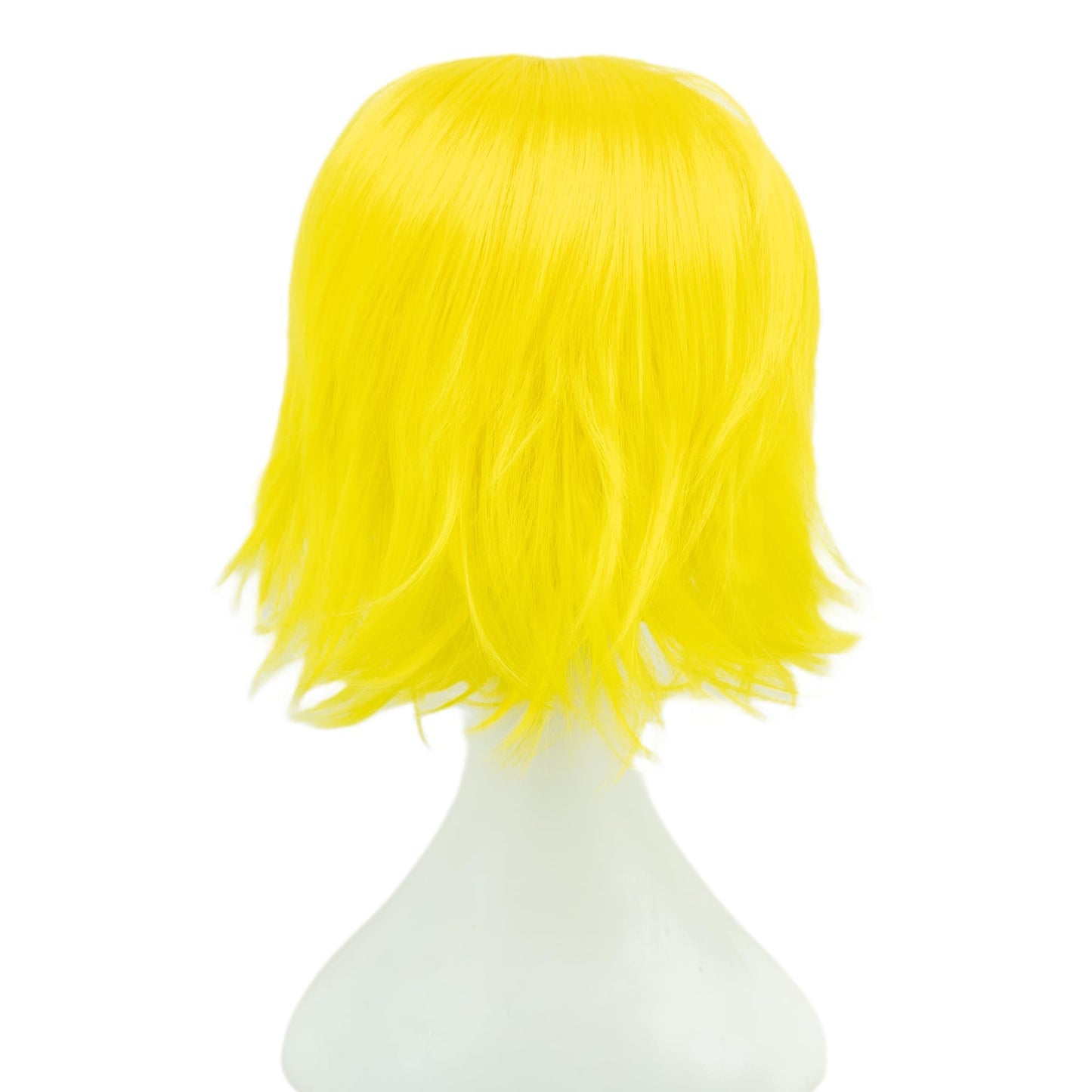 12 Inches Unisex Short Cosplay Hair Party BOB Wig with Bangs Halloween Costume Wigs (Bright Yellow)