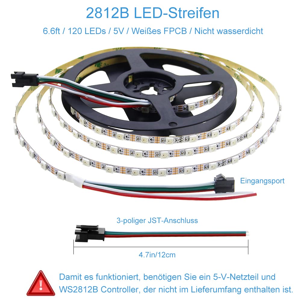 Alitove 5Mm Ws2812B Rgb Led Strip Light, 6.6Ft, 120 Leds, White, Super Narrow, Programmable, For Home Theater & Bar Decor