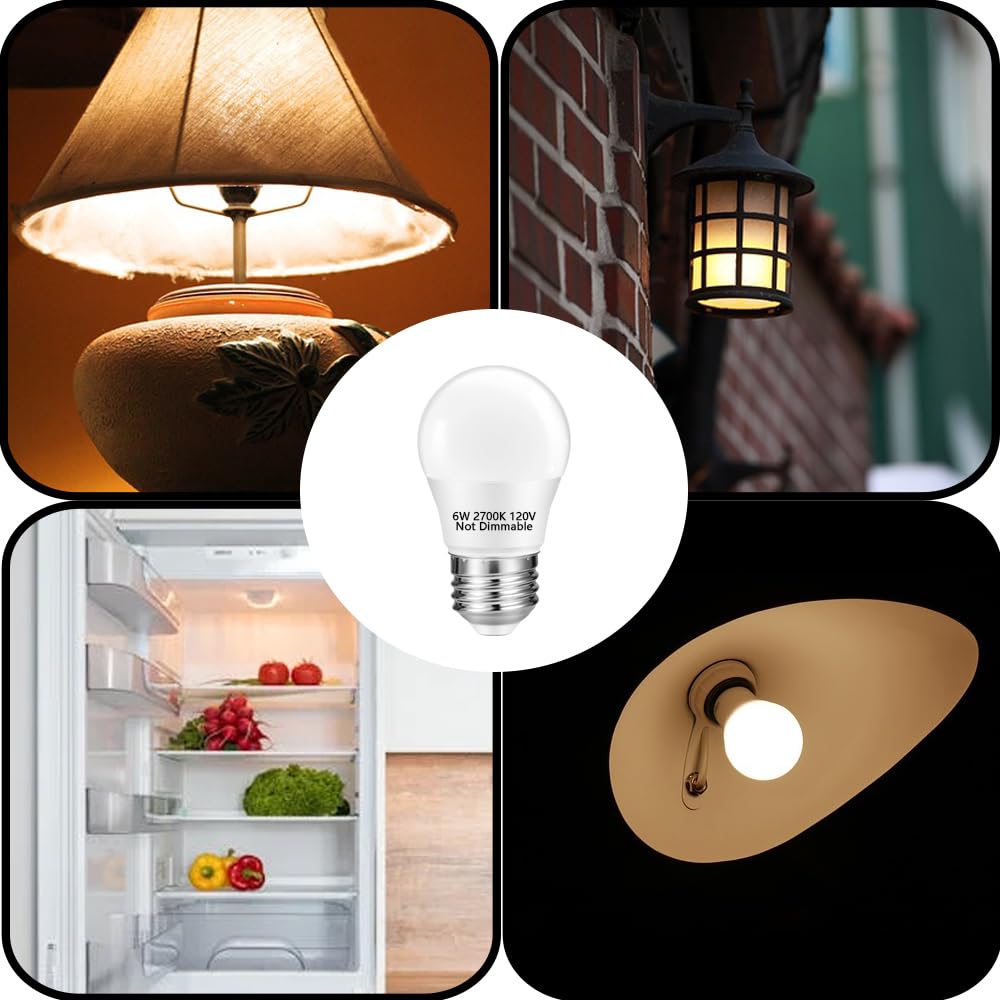 Neteha 2 Pack A15 6W 120V E26 Base Small Led Refrigerator Light Bulb  Non-Dimmable 60W Equivalent 2700K Warm White A15/G45 Shape Led Appliance Bulb For Ceiling Fan And Lighting Fixtures