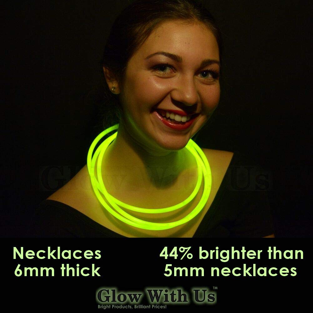 Glow Sticks Bulk Wholesale Necklaces, 600 22    Yellow Glow Stick Necklaces, Bright Color, Glow 8-12 Hrs, Connector Pre-Attached
