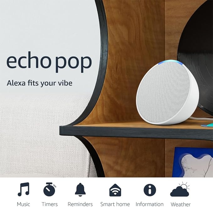 Amazon Echo Pop (newest model), Our smallest speaker, Designed for Alexa+, Fits in any room, Glacier White
