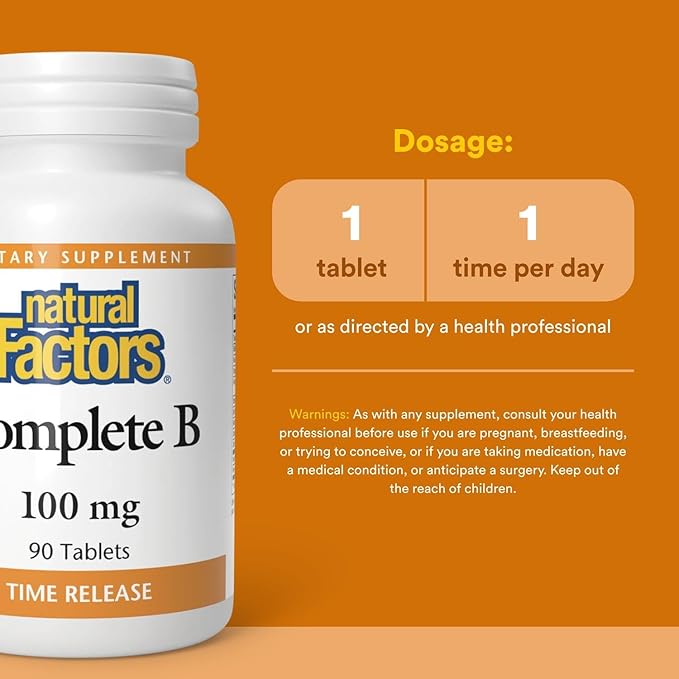 Natural Factors, Complete B 100 mg, Time Released Support for a Healthy Mood, Energy Levels, Skin, Hair and Vision, 90 tablets (90 servings)