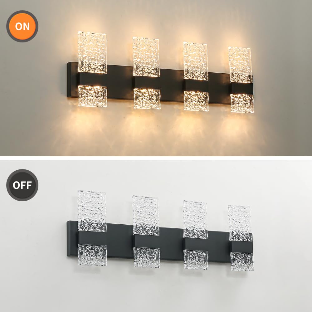 Modern Matte Black 8-Lights Bathroom Vanity Light  Eleglant Led Bathroom Light Fixtures Over Mirror  Dimmable Acrylic Shade Wall Lighting Fixtures  Hardwired Wall Light(H9.25In  L28.35In)