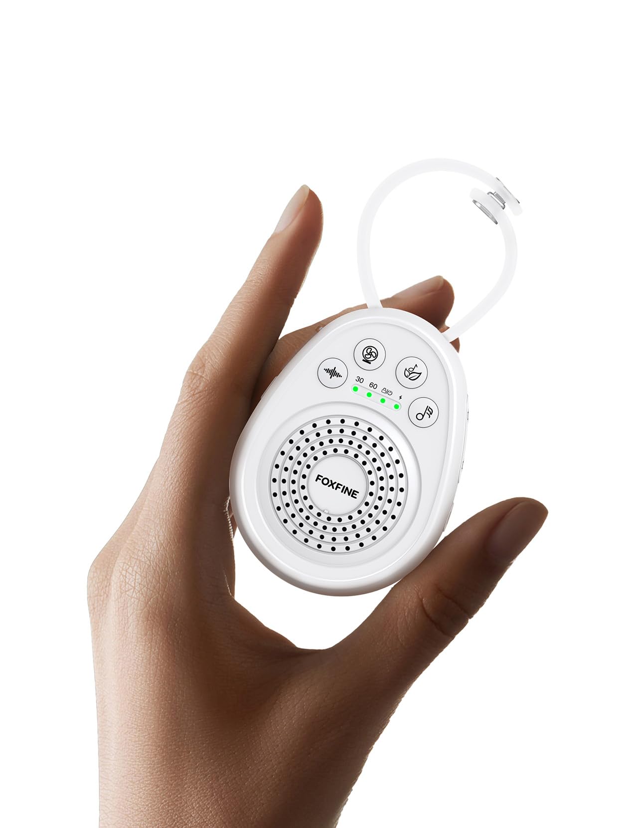 FOXFINE Portable Sound Machine, Travel White Noise Machine with 30 Soothing Sounds, Timer & Memory for Sleeping, Baby, Adults, White