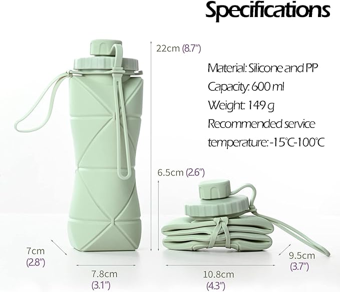 Collapsible Water Bottle, Silicone Foldable Water Bottles For Travel, Easy-To-Carry Design And Compact Size, BPA Free, 20 oz (Pink)