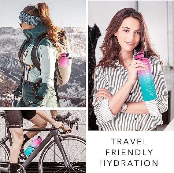African American Woman with Quotes 32 OZ Drinking Water Bottle with Times to Drink and Straw, Motivational with Carrying Strap, Leakproof BPA & Toxic Free, Ensure You Drink Enough Water