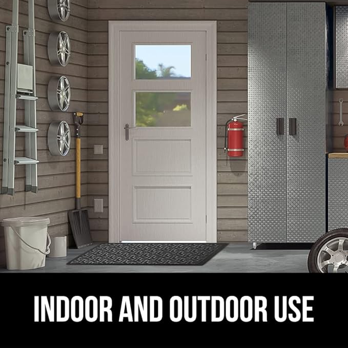 GORILLA GRIP 100% Waterproof All-Season WeatherMax Doormat, Durable Natural Rubber, Stain and Fade Resistant, Low Profile, Indoor Outdoor Door Mats, Easy Clean Entrance Mat, 17x29, Slate Geometric