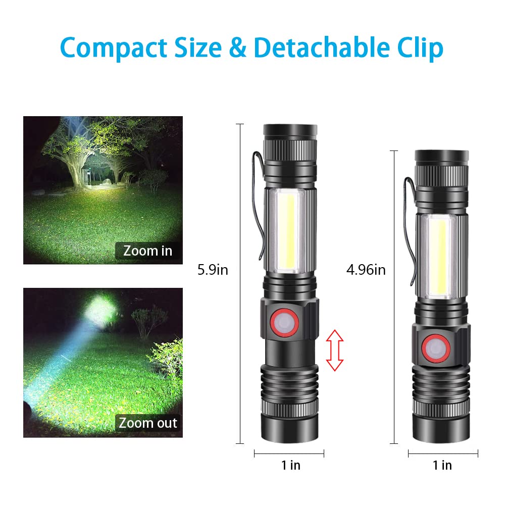 Itoncs Led Magnetic Flashlight, 2000 Lumens, Waterproof, 4 Modes, Aluminum, Tactical, 2 Pack