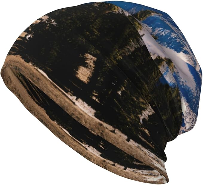 Rocky Mountains Print Winter Beanie Hat Men Women Soft Lightweight Thermal Cap for Outdoor Skiing Wear Black