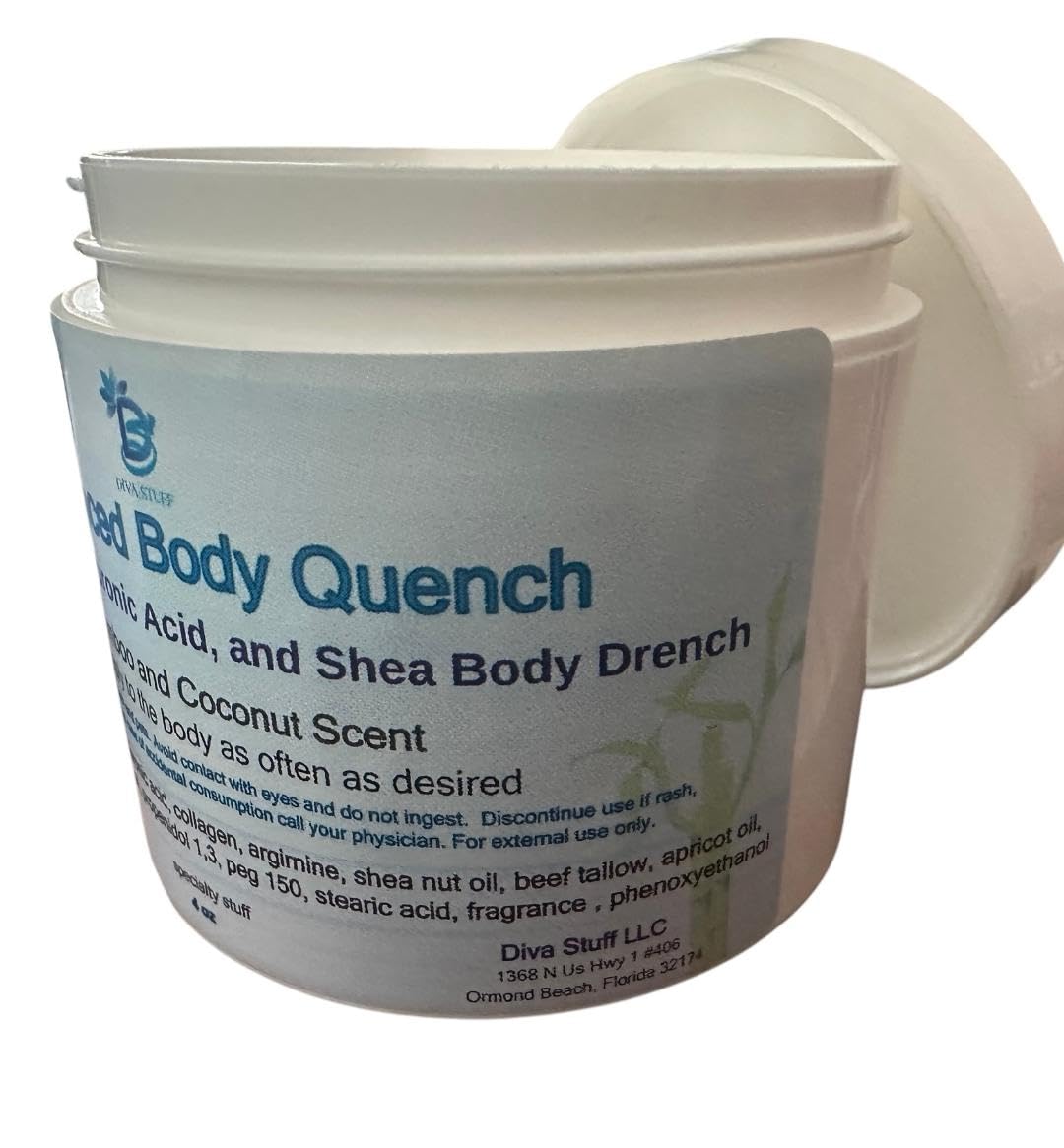 Diva Stuff Advanced Body Quench Coconut and Bamboo Scent, With Beef Tallow, Hyaluronic Acid, Shea Butter, Deep Hydration, Plumps