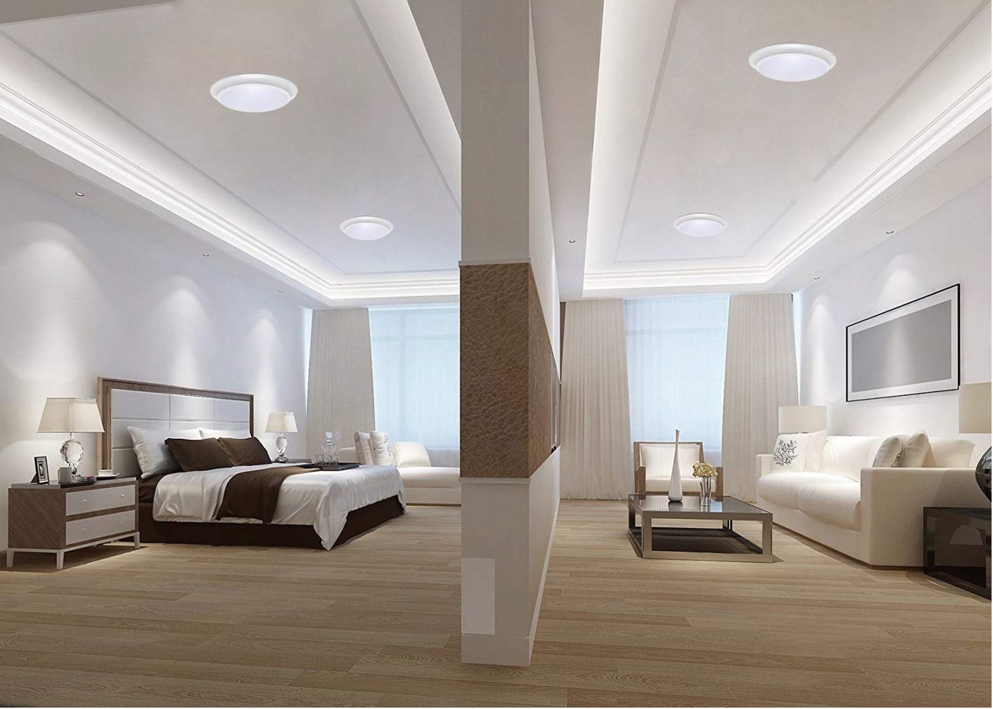Lit-Path Led Flush Mount Ceiling Light, Dimmable 7 11.5W, 900 Lumen, Aluminum, 4000K, 2-Pack, Damp Location