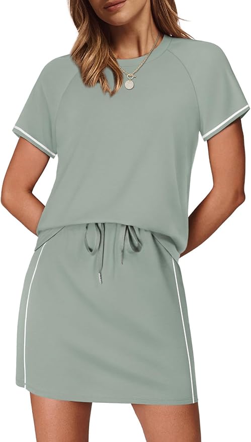 Sampeel 2 Piece Sets for Women Skirt Sets Summer Outfits Womens Clothing Set Travel Workout Skort Sets